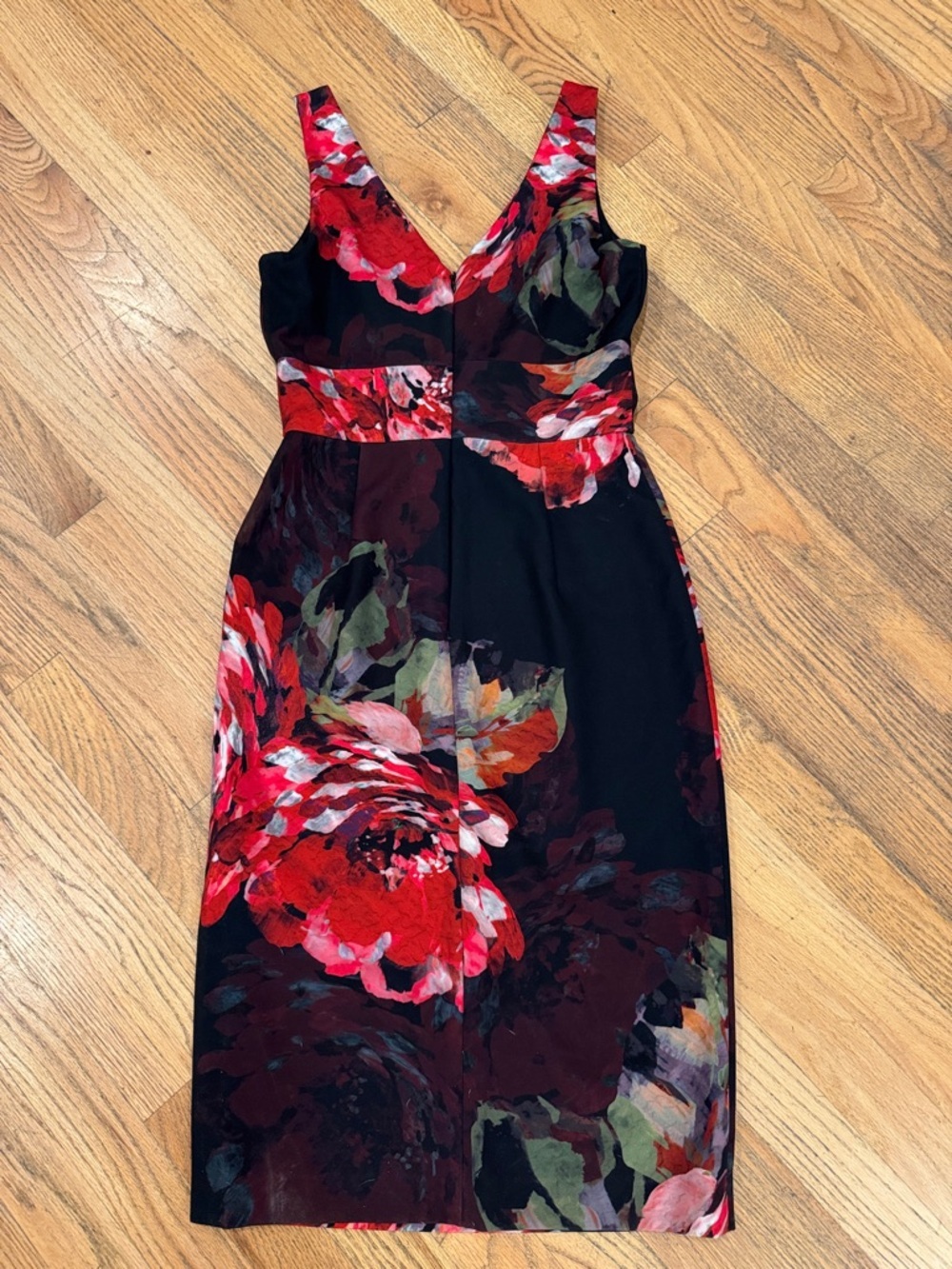 Trina Turk Black Midi Dress with Red Floral Print - Picture 9 of 9